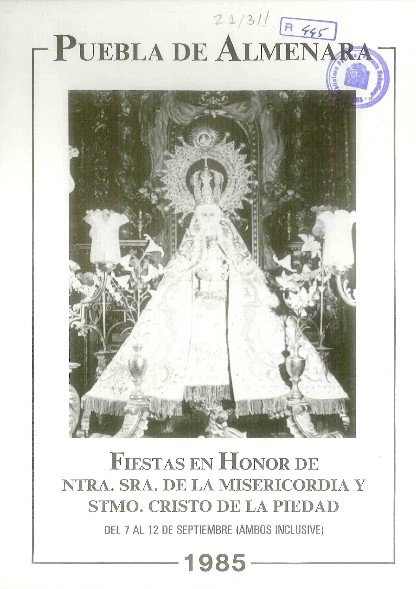 Fiestas patronales en honor de Nuestra Señora Misericordia 1985 Puebla de Almenara